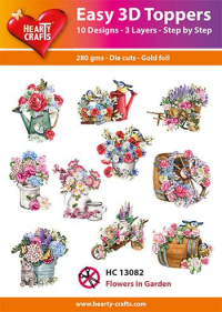 Billede: UDSTANSEDE MOTIVER MED GLITTER/GULD, Easy 3D Toppers,  BLOMSTERARRANGEMENTER 10 ASS., HC13082