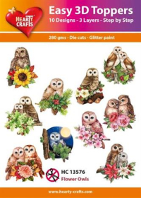 Billede: UDSTANSEDE MOTIVER MED GLITTER/GULD 10 ASS. ugler og blomster, HC13576