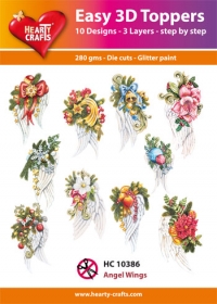 Billede: UDSTANSEDE MOTIVER MED GLITTER/GULD 10 ASS. HC10386 blomsterdekorerede englevinger