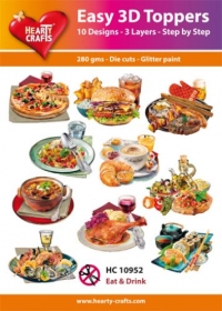 Billede: UDSTANSEDE MOTIVER MED GLITTER/GULD 10 ASS. HC10952, 10 gange mad og drikke