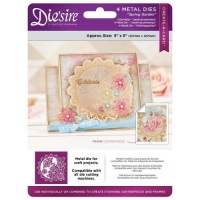 Billede: skæreskabelon ramme og blomster, Die Sire Dies “Spring Garden” DS-CAD-SPR, 127x127mm, førpris kr. 156,- nupris