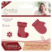 Billede: skære/prægeskabelon luffe og sok og en lille snekrystal, CRAFTER’S COMPANION / SARA SIGNATURE DIE “Cosy Christmas” S-SX-MD-COS, Største: 25x29mm, førpris kr. 40,- nupris