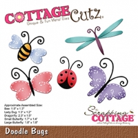 Billede: skæreskabelon CottageCutz Dies “Doodle Bugs” CC-234, Største: 5,8x3,8cm, førpris kr. 130,00, nupris