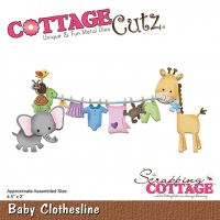 Billede: skæreskabelon elefant, skildpadde og giraf med babyvasketøj, COTTAGECUTZ DIES “Baby Clothesline” CC-279, 11,4x5cm