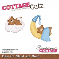 Billede: skæreskabelon bamse på sky og på måne, COTTAGECUTZ DIES “Bear on Cloud and Moon” CC-296, Største: 7,1x8,6cm