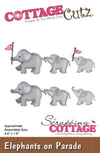 Billede: skæreskabelon elefanter på række, COTTAGECUTZ DIES “Elephants On Parade” CC-302, 11,6x4cm, førpris kr. 82,- nupris