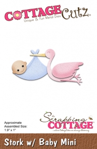 Billede: skæreskabelon stork med baby, COTTAGECUTZ DIES “Stork with baby mini” CC-308, 4,8x2,5cm