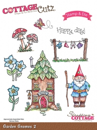 Billede: skæreskabelon og stempel, CottageCutz Dies & Stamps “Garden Gnomes 2” CCS-016, førpris kr. 164,- nupris