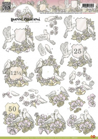 Billede: bryllupsduer med skilte, 1 blank, 1 med 12½, 1 med 25 og 1 med 50, yvonne design