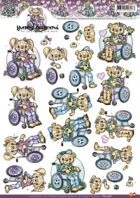 Billede: små bamsebørn i kørestol, yvonne design
