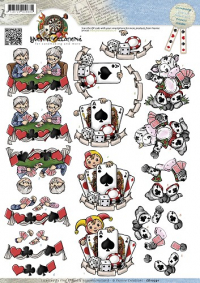 Billede: lkdre oar spiller kort, joker med forskellige spil, en ko med kort på kloven, yvonne design