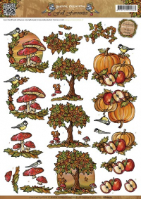 Billede: efterårsbilleder af svampe, træ, græskar og frugter, yvonne design