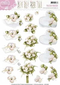 Billede: blomst på brev, buket og blomst på hjerteæske, mariekes design