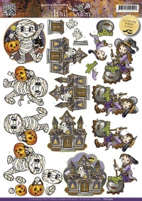 Billede: spøgelse, slot og heks til halloween, yvonne design