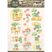 Billede: bord og stol, vaser med blomster og potteplanter, Jeanine´s Art