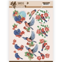 Billede: farverige fugle og blomster, jeanines art