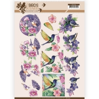 Billede: farverige fugle og blomster, jeanines art