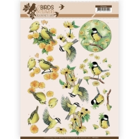 Billede: farverige fugle og blomster, jeanines art