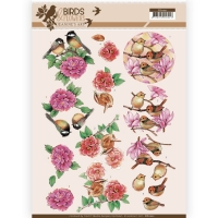 Billede: farverige fugle og blomster, jeanines art