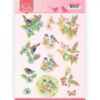 Billede: fugle og sommerfugle ved blomster, Jeanine´s Art