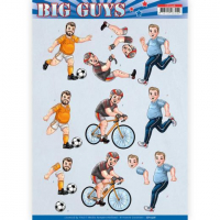 Billede: big guys spiller fodbold, cykler og løber, yvonne design