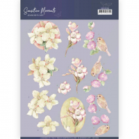 Billede: 2 blomsterbilleder på baggrund og fugl på blomst, jeanine´s art