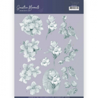 Billede: 2 blomsterbilleder på baggrund og fugl på blomst, jeanine´s art