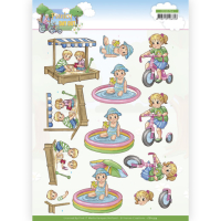 Billede: børn leger i sandkassen, badebassinet og cykler, yvonne design