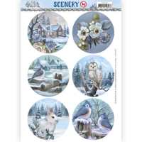 Billede: 6 runde vinterbilleder, udstanset, Amy Design