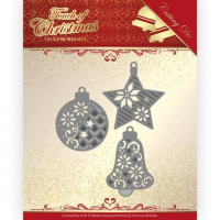 Billede: skære/prægeskabelon 3 juleophæng, PRECIOUS MARIEKE DIE PM10185, kuglen ca. 5,5x4,5cm