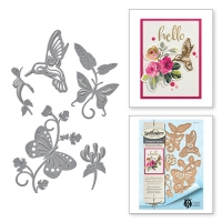 Billede: spellbinders Shapeabilities Botanical Flutters,  Butterfly Sm: 1.70 x 2.65 in, Butterfly Lg: 2.40 x 3.10 in, Hummingbird: 1.55 x 2.20 in, Flower Sm: 0.75 x 1.75 in, Flower Lg: 0.90 x 1.65 in