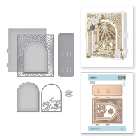 Billede: skæreskabelon til opbygning af 3dimentionelt kort, Shapeabilities Grand Christmas Lattice Arch Etched Dies 3D Holiday Vignettes Collection by Becca Feeken, Spellbinders